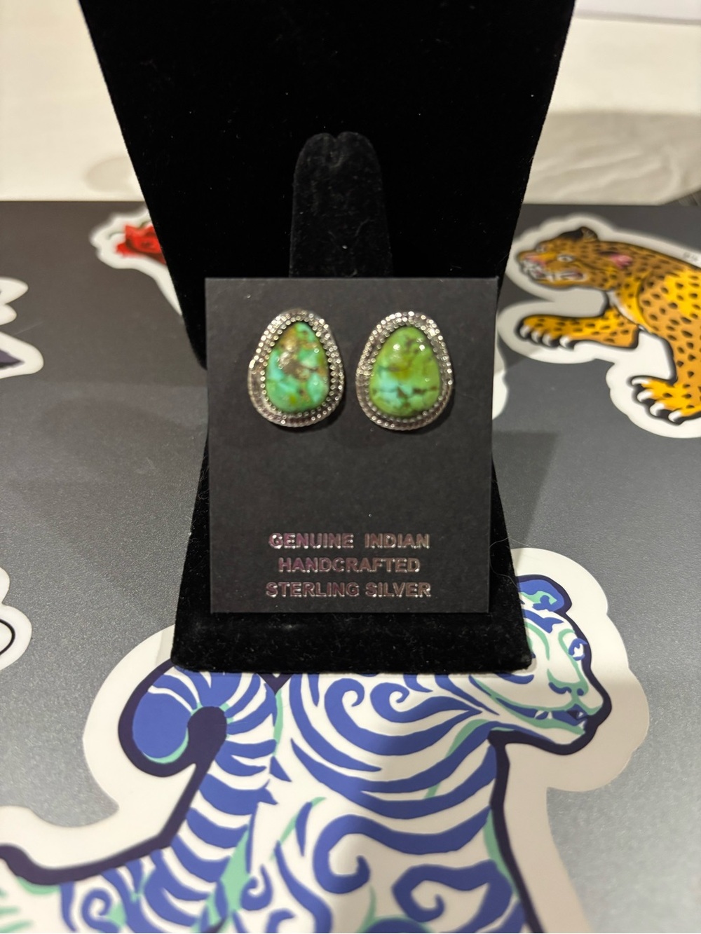Navajo Artist Keith Henry Sterling Silver Turquoise Teardrop Earrings
